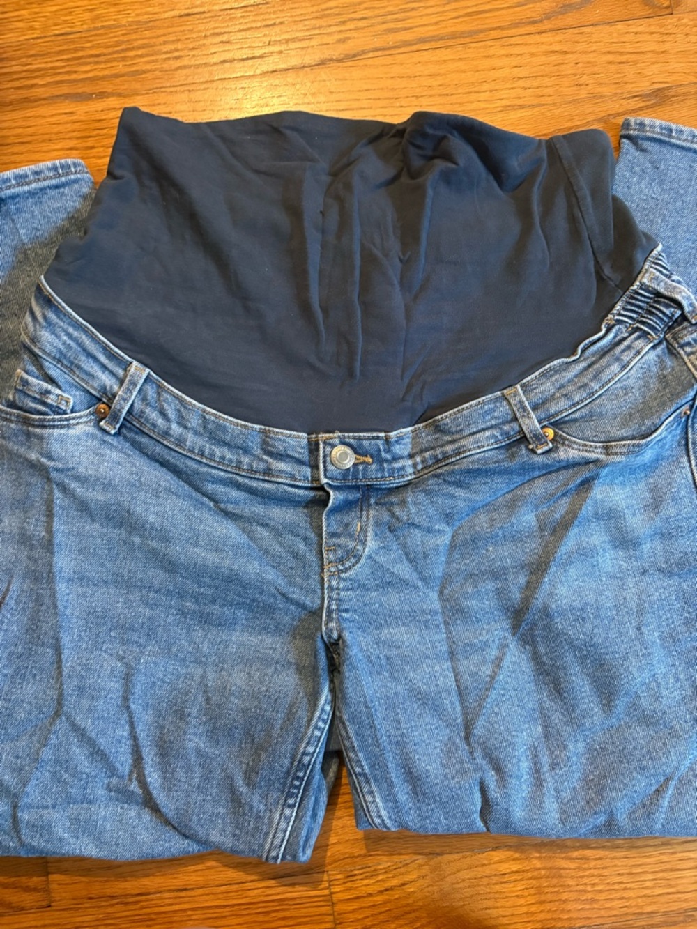 H&M Mama SIZE L Maternity Blue Denim Jeans with Blue Stretch Panel